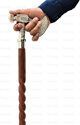 Miniatura 4 de Carfar Handicrafts - Bastón de mano para caminar, hecho a mano, estilo hacha, para hombres y mujeres, madera y metal