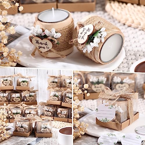 Retisee Wood Candle Holders Memorial Tealight Holder Wedding Favors Thank You Guest Gifts for Wedding Cylinder Handmade Candles for Baby Bridal Shower Party Housewarming Table Centerpiece (12)