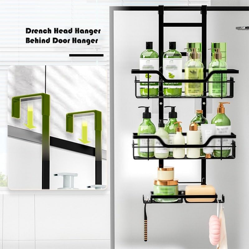 Estantes de baño Estantes de almacenamiento for baño, estante de ducha de acrílico desmontable con barra for toallas, estante de baño de acrílico flotante sin taladros con barandilla de acero inoxidab