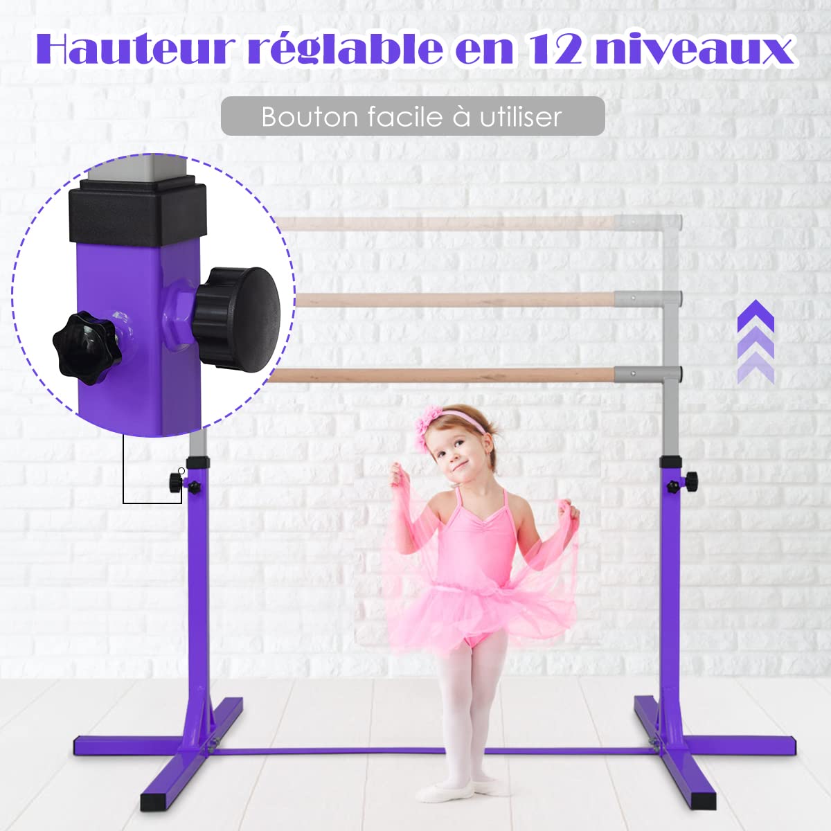GOPLUS Barre d'Entraînement de Gymnastique en Acier, Largeur/Hauteur Réglables, Charge 100-120kg, Barre de Gymnastique pour Enfants de 6 à 12 Ans, Idéal pour Gym, Maison