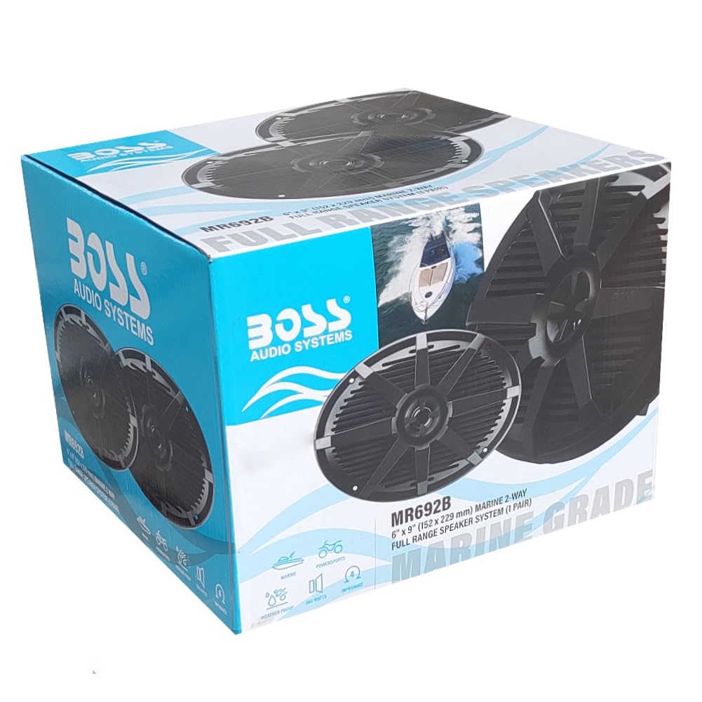 Kit Set para Boss Audio Systems MR692B 2 Altavoces Marinos ovalados de 2 vías, Negro 6 x 9 15 x 23 cm 175 vatios rms 350 vatios máx. 4 ohmios Impermeable mar Piscina Barco Hotel, por par