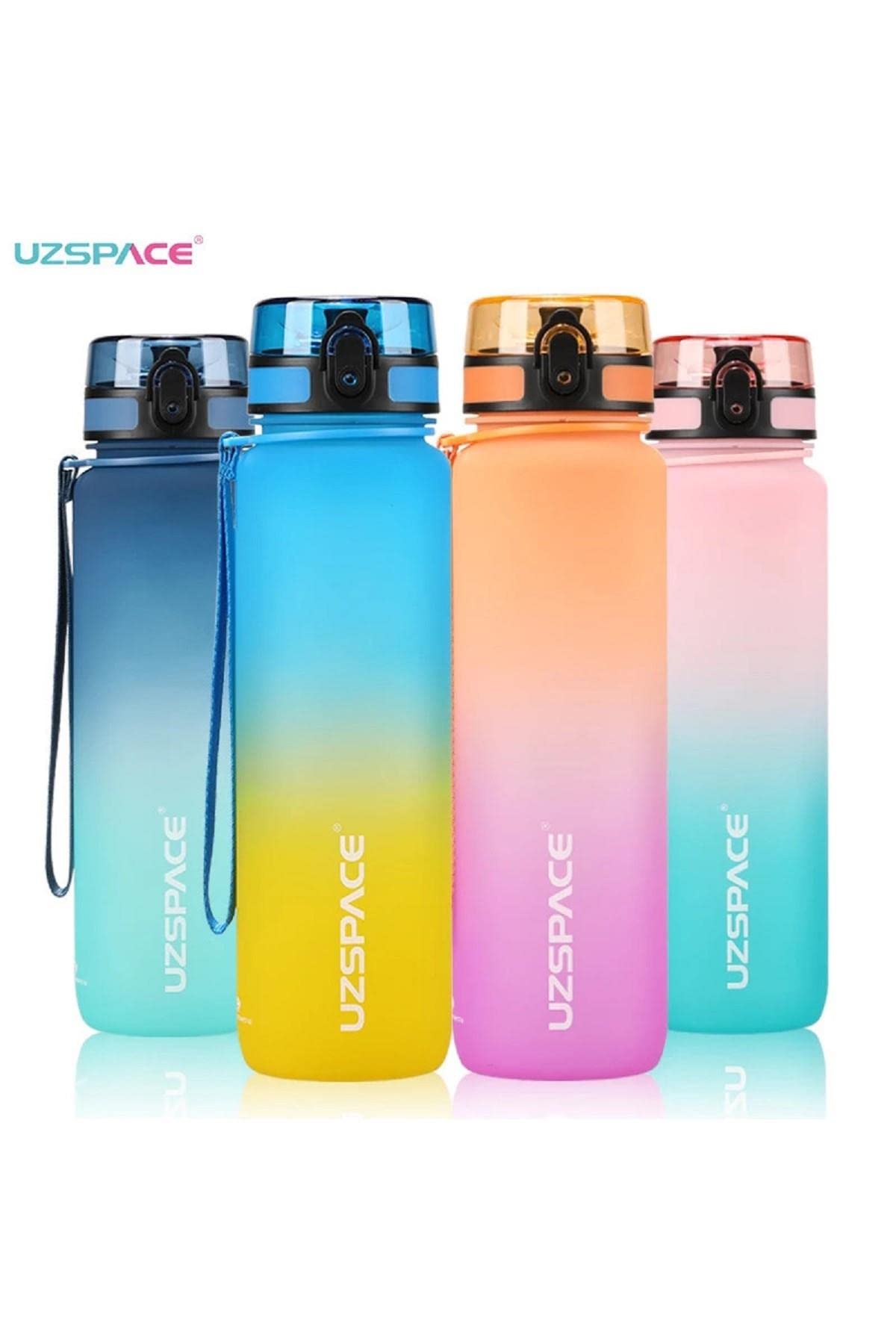 Uzspace FiftyFifty 1000ml BÜYÜK BOY Çift Renk Softtouch FF Collection Tritan Su Matarası Mavi-Turkuaz
