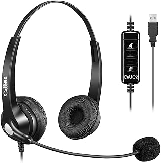 5 Pack USB Headset with Microphone Noise Cancelling & Audio Controls, Stereo PC Headphone for Laptop Computer Zoom Skype Business Call Center Office, Clearer Voice, Super Light, Ultra Comfort