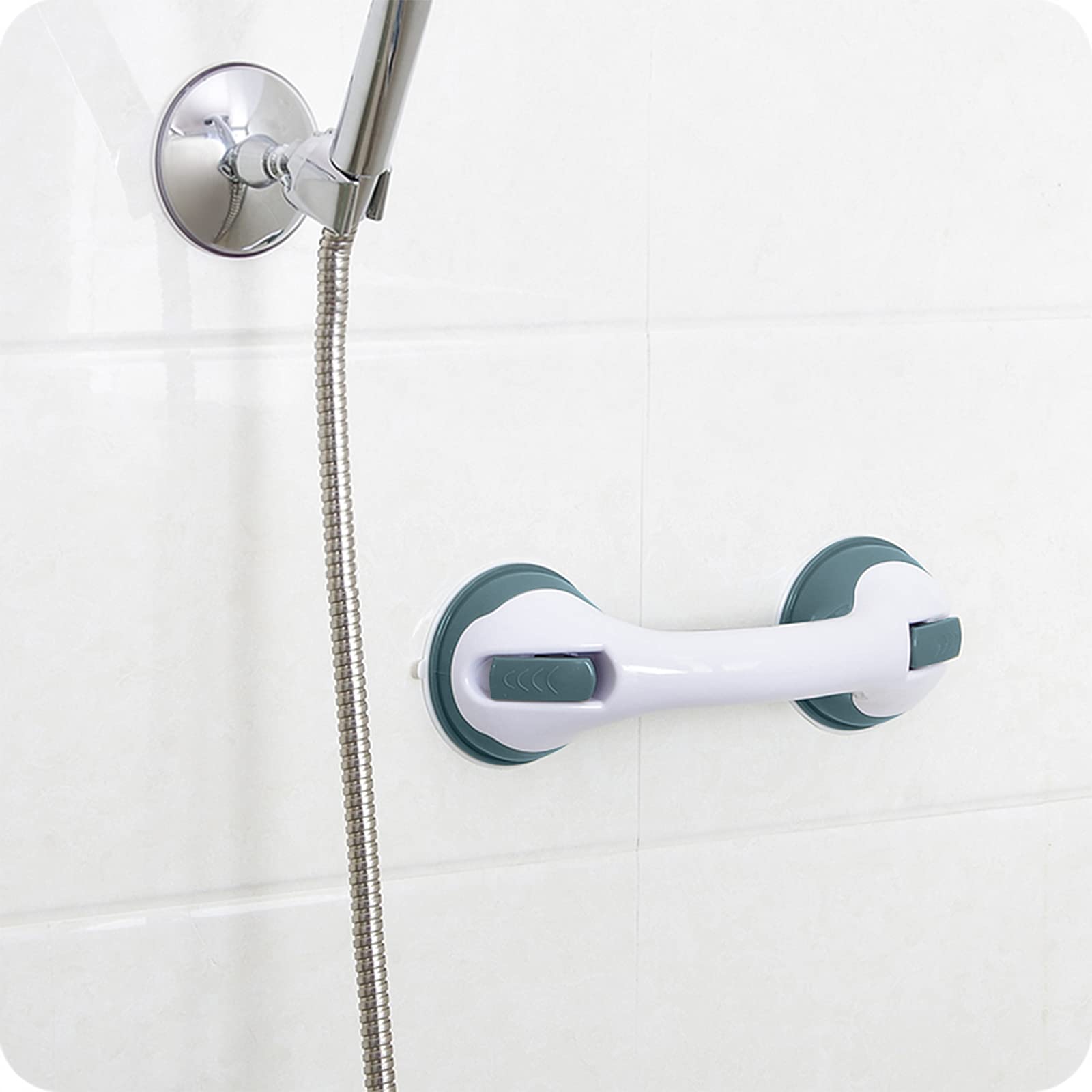 LZQ - Taburete para ducha (altura regulable 36-51 cm, giratorio 360°, incluye 1 barra de agarre, sin taladrar)