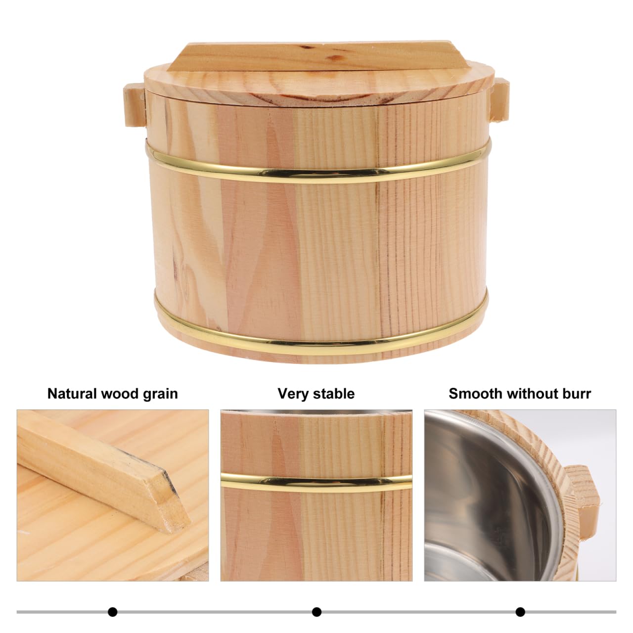 Amosfun 1 lot de bols à riz à sushis en bois Hangiri Sushi Oke Bol à riz japonais en bois cuit à la vapeur avec couvercle pour sushi restaurant sushi Oke 20 cm