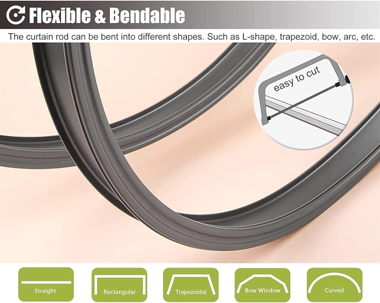 Shower Curtain Rod Rack, Ceiling Curtain Track Curved Bathroom Curtain Rod Wall/Ceiling Mounted Room Divider Curtain Rail - Office Bathroom Use (Size : 450cm/14.8ft)