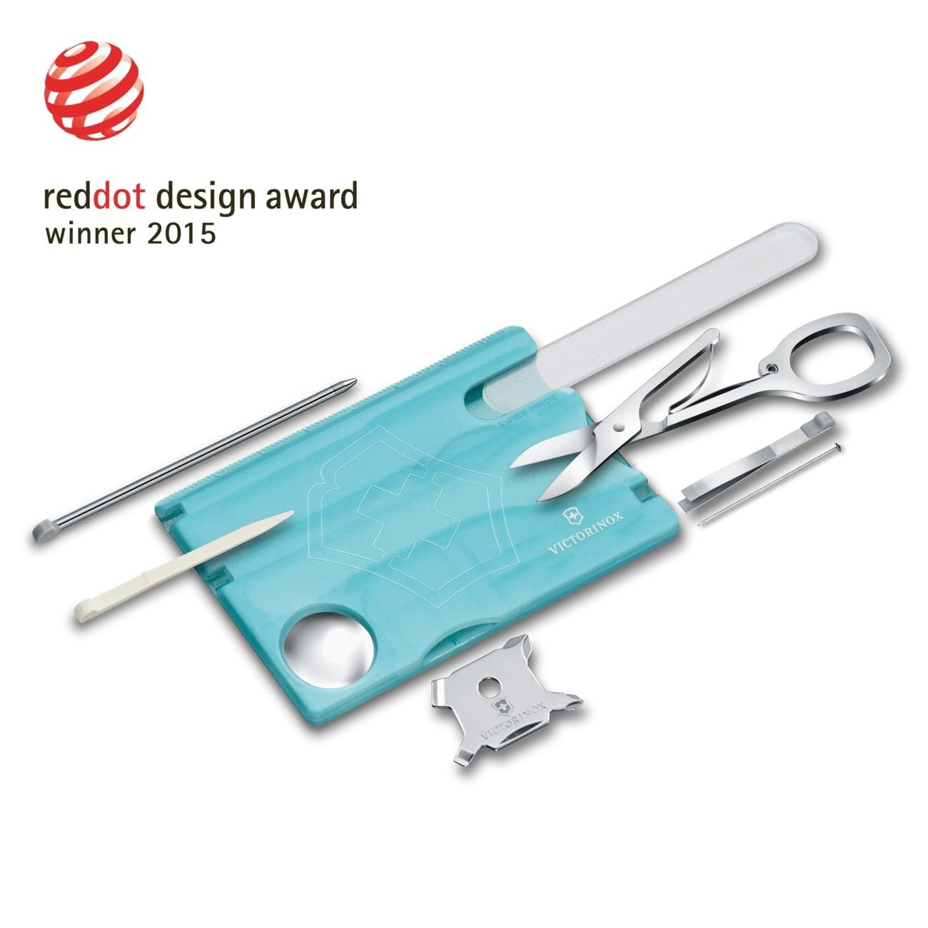 Victorinox Taschenmesser Swiss Card Nailcare (13 Funktionen, Glas-Nagelfeile, Schere), eisblau transparent B1