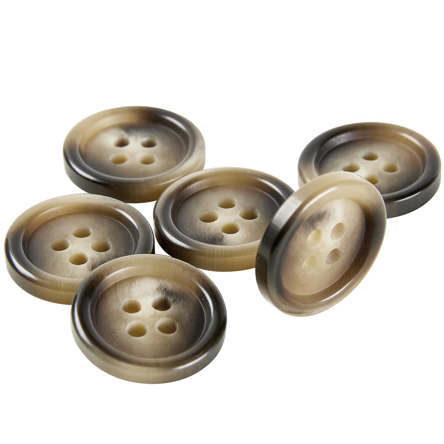 Boutons à 4 trous homme marron clair 15 mm IDD05232K en lot de 6