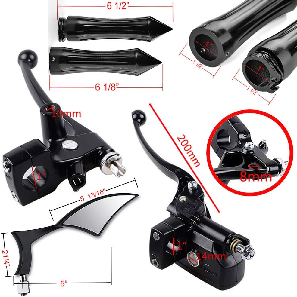 Complete Set Side Mirror Handle Grip Handlebar Brake Master Cylinder Clutch Lever Compatible with Harley Sportster Softail Touring