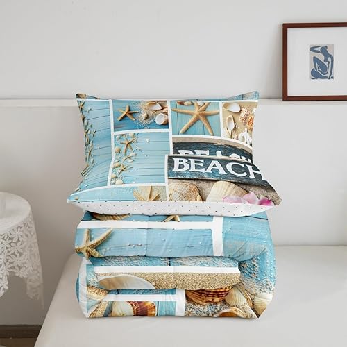 Miniatura 7 de Erosebridal Edredón de playa Hawaii, juego de ropa de cama y colecciones de conchas marinas con estrellas de mar, flores de cerezo rosa, edredón de
