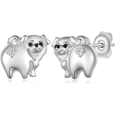 Pug Earrings: Sterling Silver Birthstone Earrings for Dog Lovers