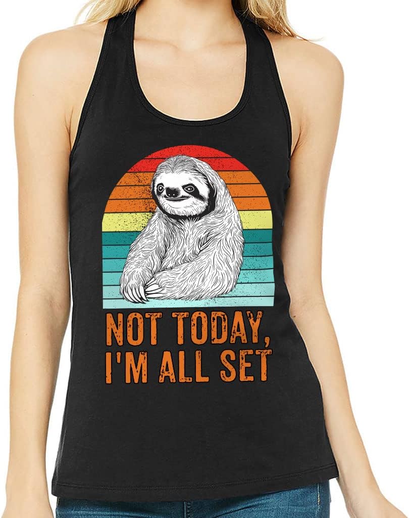 Not Today I'm All Set Women's Racerback Tank - Word Art Tank Top - Colorful Workout Tank - Black, 2XL