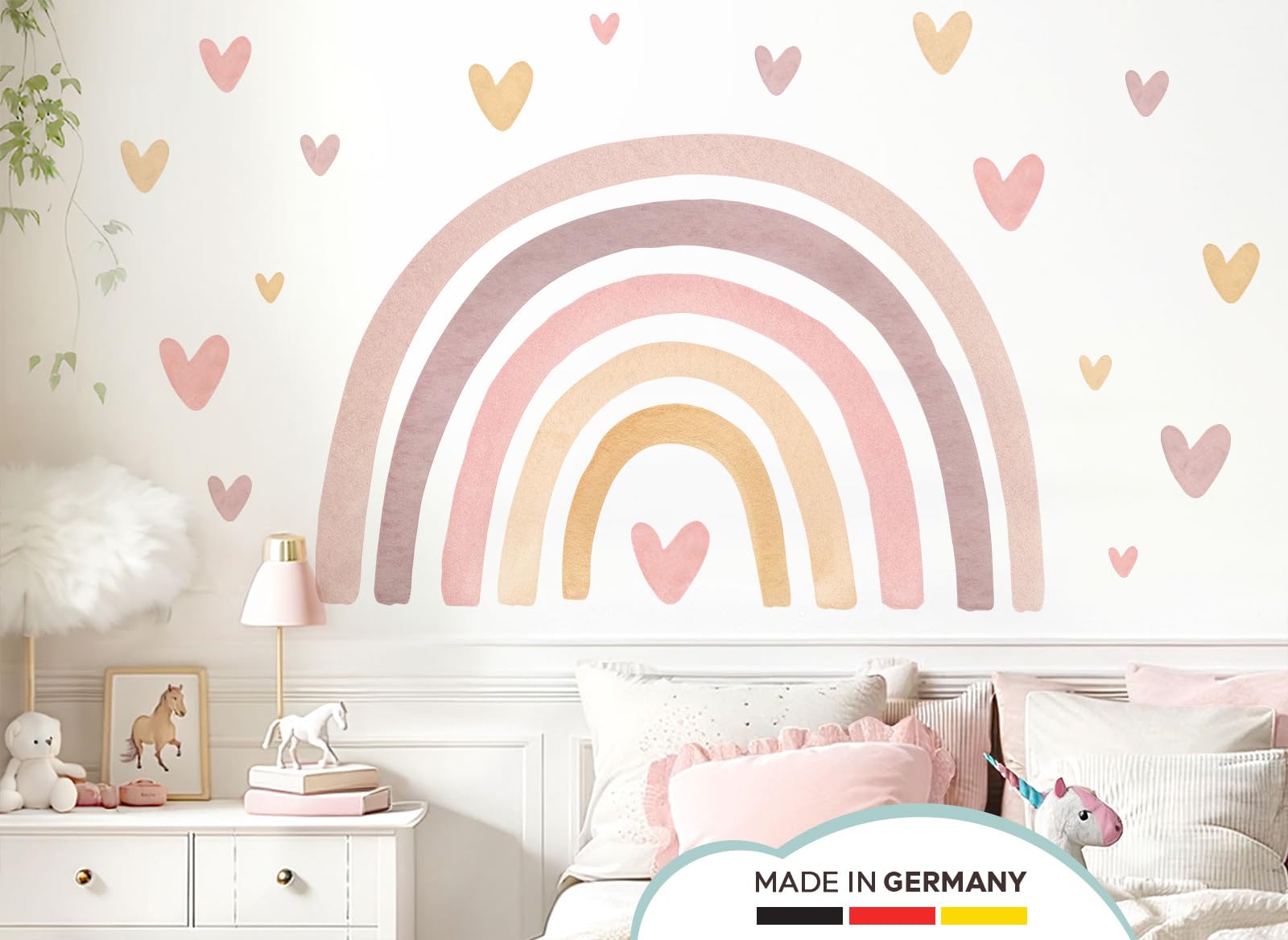 Little Deco Wandtattoo Regenbogen mit Herzen rosa gelb DL5091 XL
