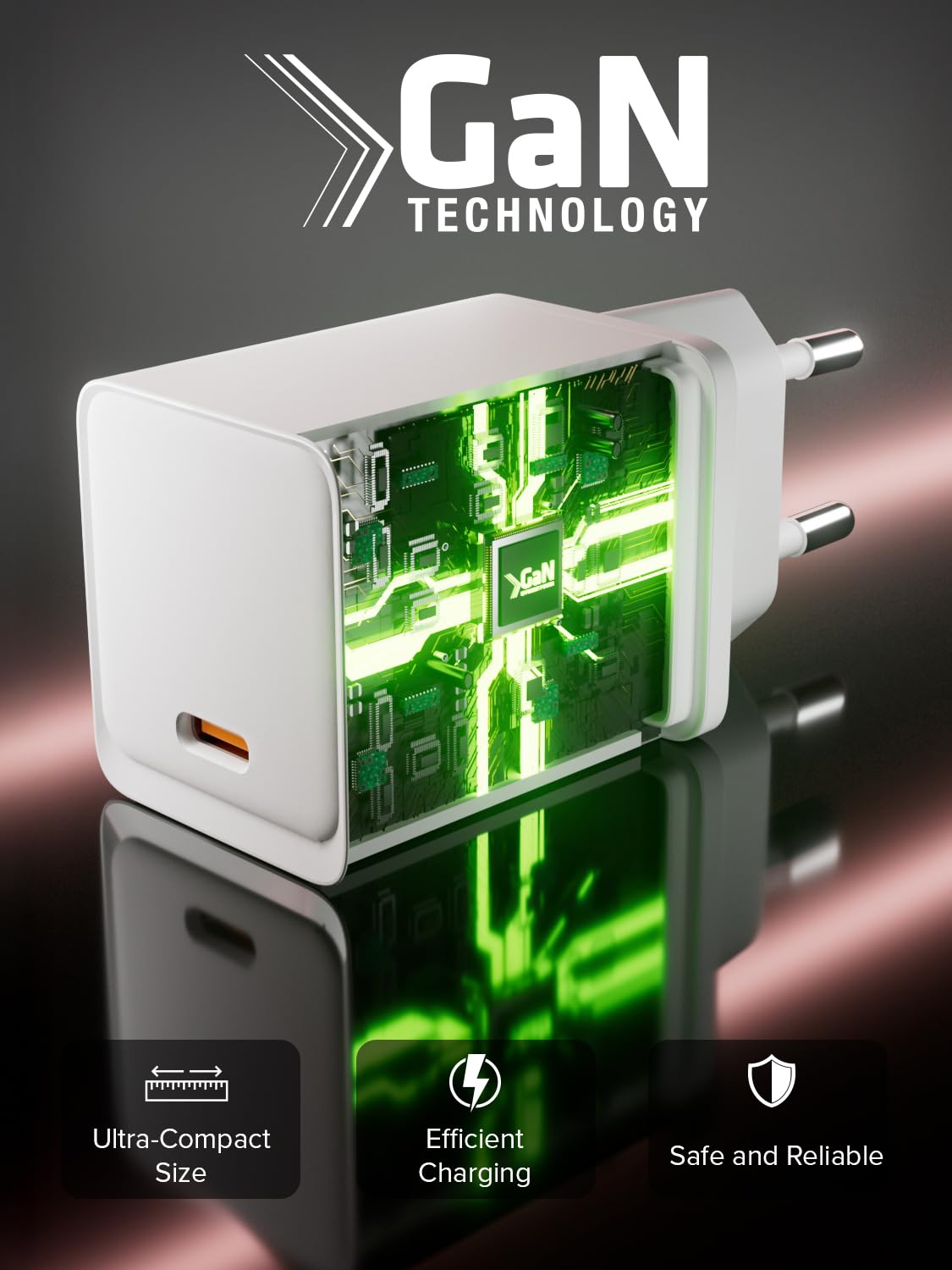 UNIQO Ładowarka GaN Nano 45W, USB-C ładowarka, GaN Technology, Ultrakompaktowy Adapter, Zasilacz Power Delivery (PD 3.0 PPS), ładowarka do iPhone'a, Androida, Tabletu, Laptopa, MacBooka, Białego