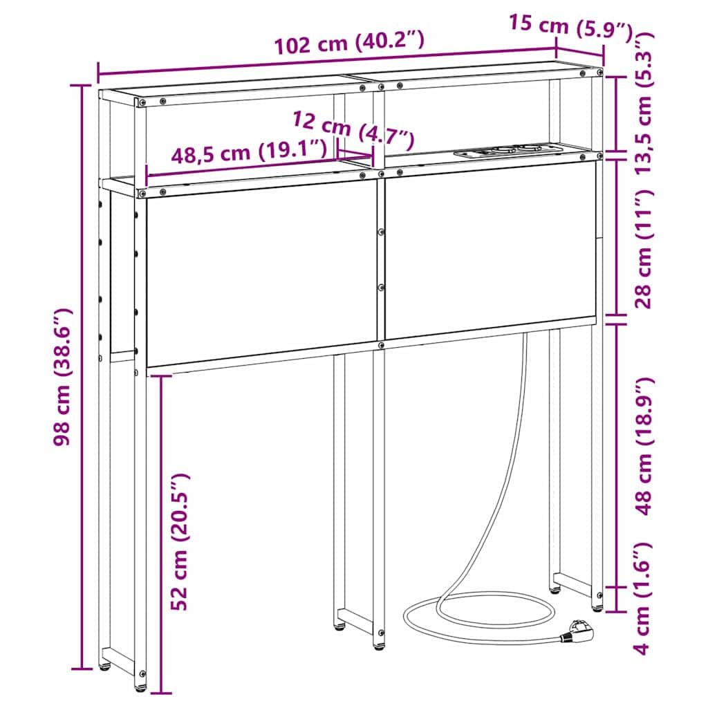 vidaXL Stauraum-Kopfteil mit Speicher Sonoma-Eiche Holzwerkstoff, Moderner Schlafzimmer, rechteckiges Kopfteil mit Stauraum, praktische Regale, stylisches Design, trendgemäßes Möbelstück
