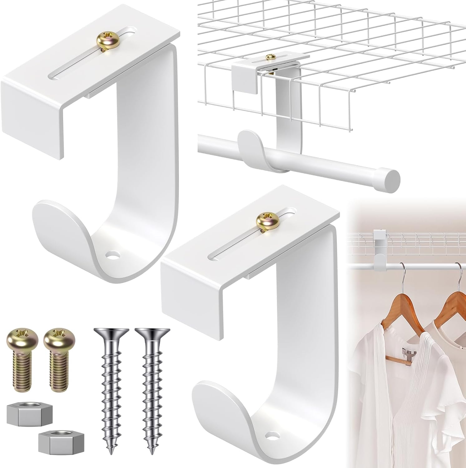 Hicarer 2 Pcs Closet Rod Support for Wire Shelf, Adjustable Rod Bracket