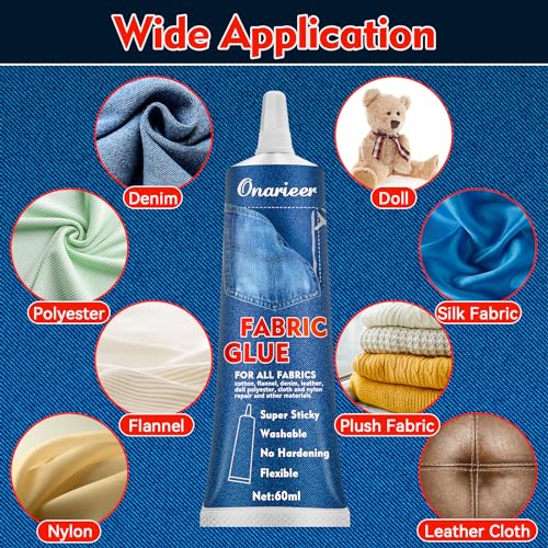 Onarieer JS-00001 60Ml Fabric Glue, Fabric Glue Permanent Clear Washable For Patches Drying Waterproof Fabric Adhesive Glue thumb #3