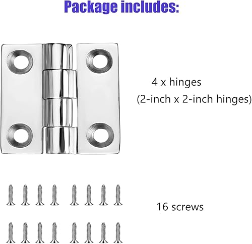 Miniatura 6 de Bisagras de acero inoxidable para barco, bisagras de grado marino, 2 pulgadas x 2 pulgadas (1.969 in x 1.969 in), sin ruido, acero inoxidable 316