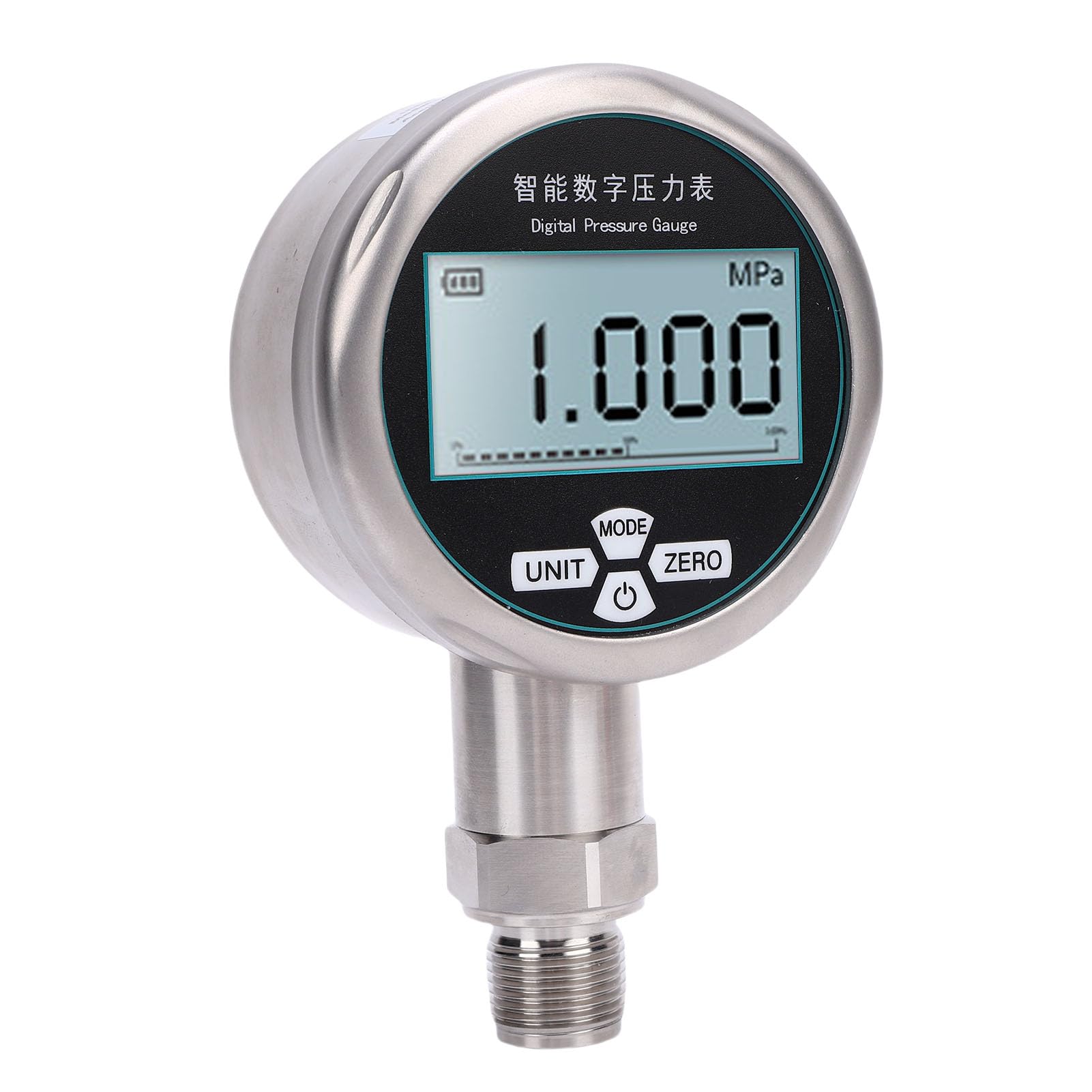 Misuratore di Pressione Digitale 0-1MPa Display a 5 Cifre Filettatura M20x1,5, Tester di Pressione per Olio Idraulico, Acqua, Gas in Acciaio Inossidabile con Ampio Quadrante da 80 Mm e Letture