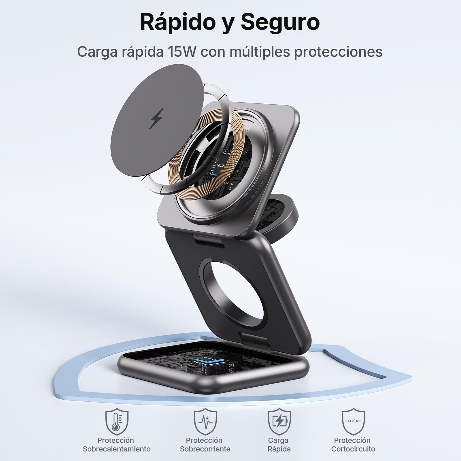 Cargador Inalambrico, Plegable 3 en 1 Base Cargador para iPhone y Apple Watch, Compatible con iPhone 17/16/15/14/13/12 Series, Apple Watch 10/9/8/7/6/SE/5/4, para AirPods 2/3/4/Pro
