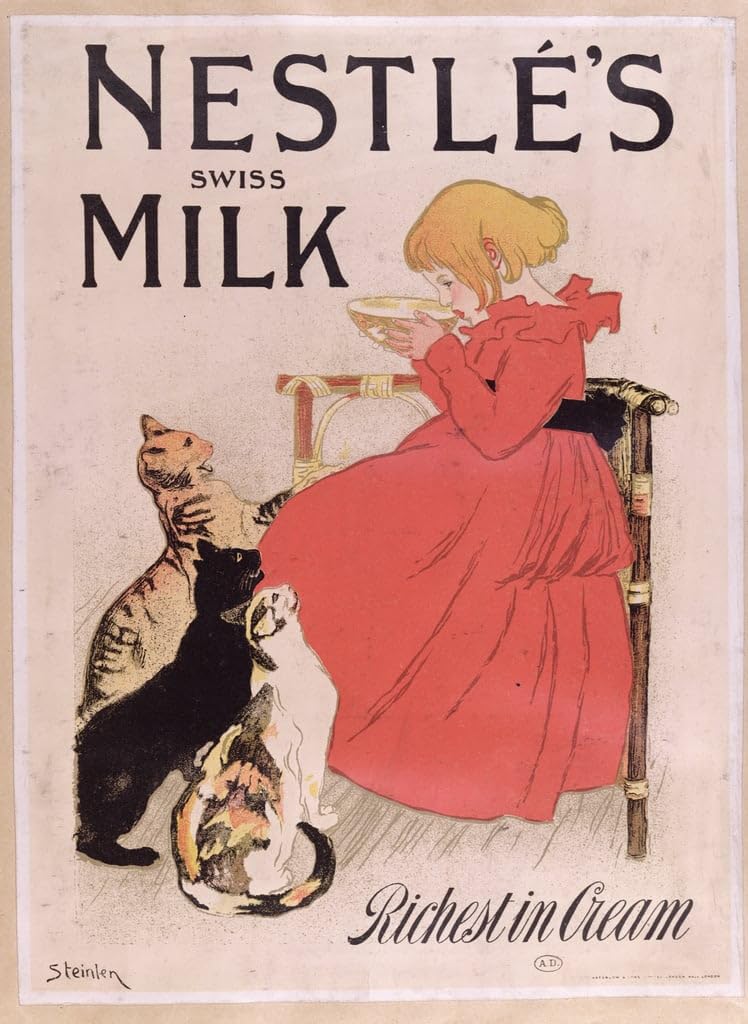 Artxlxxbn No Frame Famous Print Painting Vintage Wall Art Poster Nestle's Swiss Milk By Théophile Alexandre Steinlen Canvas Art Decorations For Home Decor 60X90cm