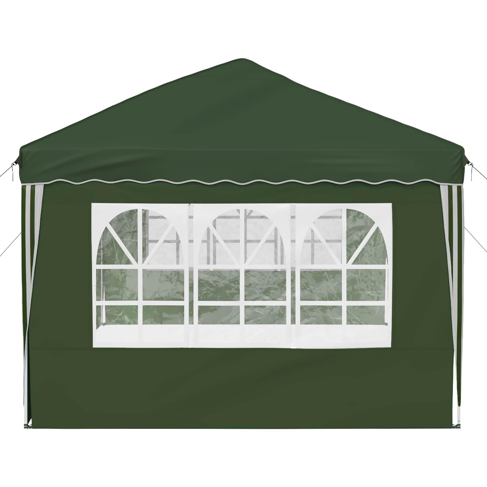 Namiot imprezowy Pop-up, zielony, 575 x 289 x 245 cm, z malowaną proszkowo stalową ramą, odporny na warunki atmosferyczne, z regulacją wysokości, składany, do ogrodu, na taras, kemping i