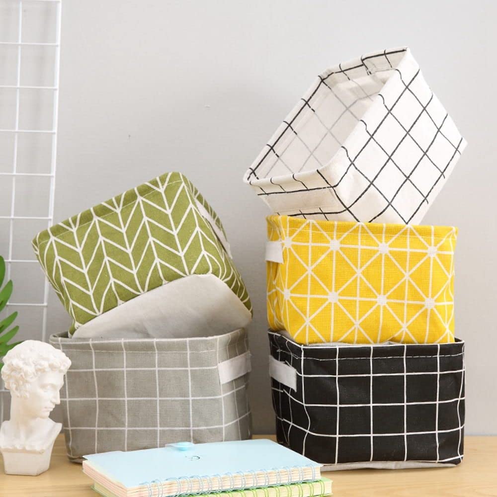 VazzLox (Pack of 5) Foldable Multipurpose Storage Box Small Canvas Fabric Organizer Baskets for Organizing Multi Purpose Storage Organizer Box with Handles Boxes for Storage in Wardrobe (Multi Design) (B0B4SJB4S5) Amazon Price History, Amazon Price Tracker