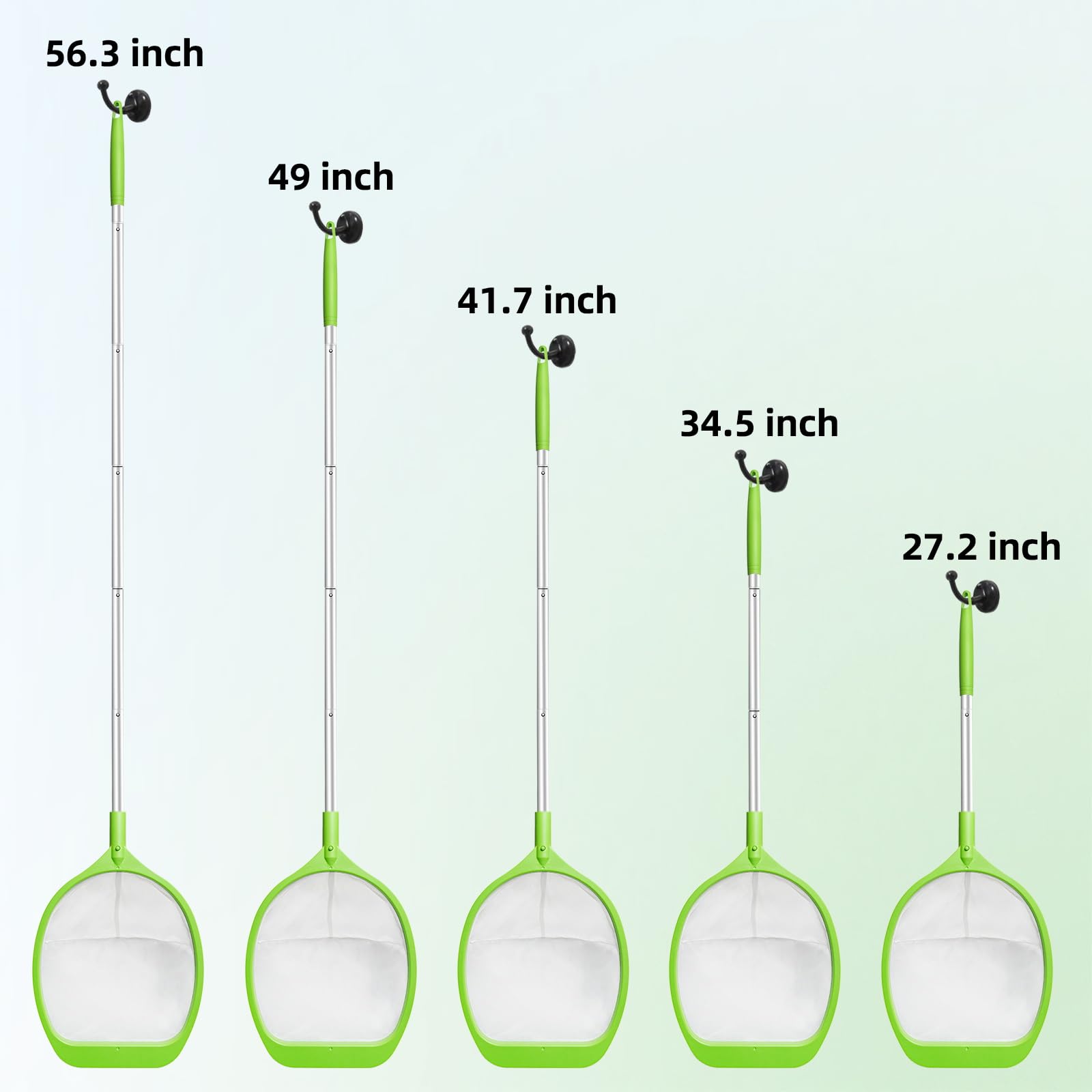 KGC Hot Tub Net 53"(143 cm) Length, Pool Skimmer Net, Small Pond Net with Pole, Fine Mesh Leaf Rake for Spa Fountain Hot Tubs, Aluminum Handle Debris Cleaner, Above Ground Inground Pool Net, Green - 2