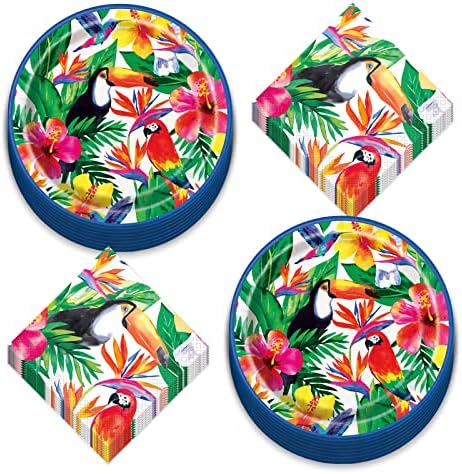 Tropical Luau Party Supplies Flower Paper Dinner Plates and Beverage Napkins (Serves 16) - Floral Luau Party Tableware for 16 Guest image 5
