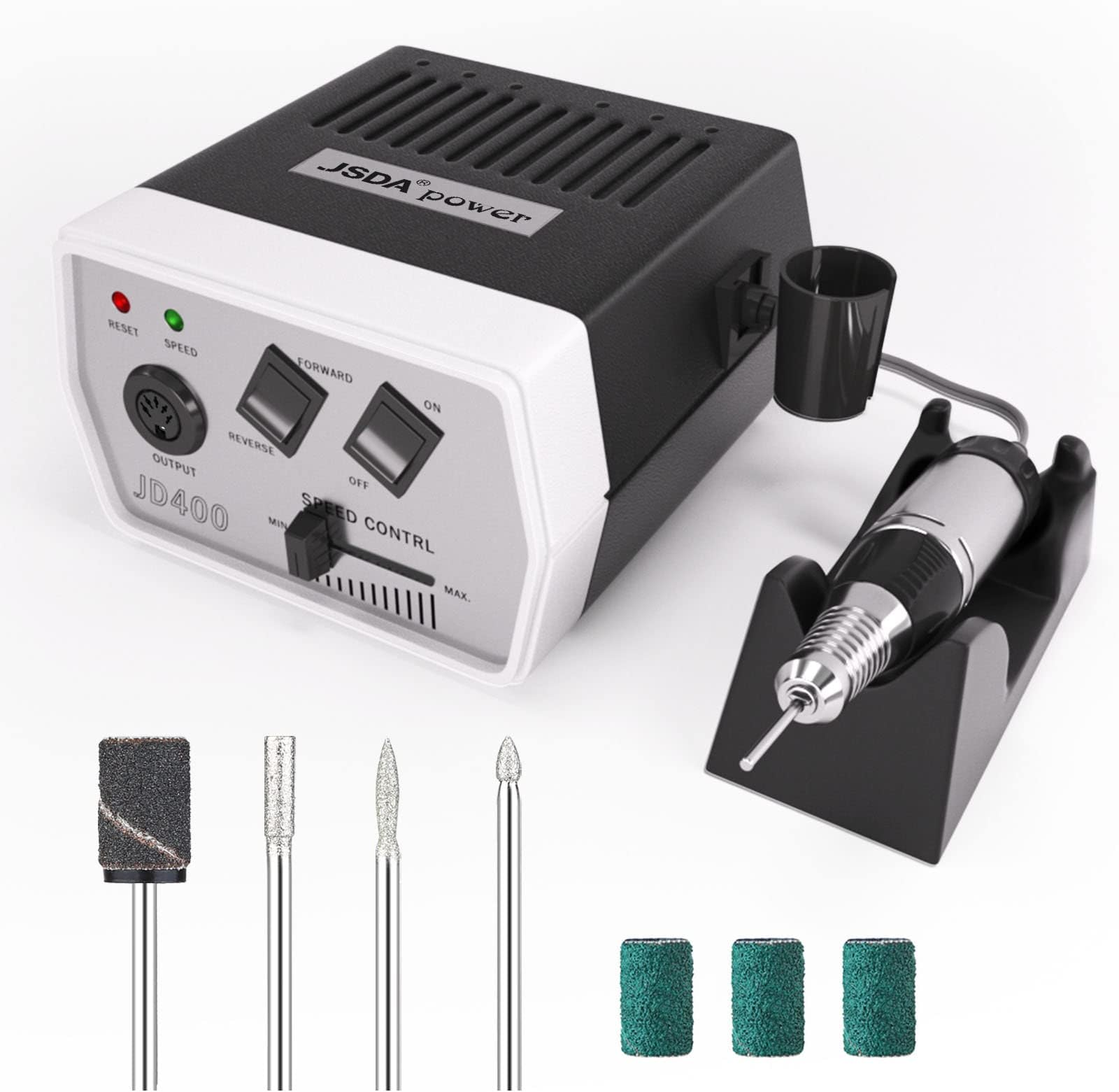 Nail Drill Machine, JSDA® Professional E Files for Acrylic Nails Gel, Electric Nail Drill Files JD400, Adjustable Speed 30000RPM, 4 Bits, Powerful Manicure Pedicure Set for Nail Care Nail Art