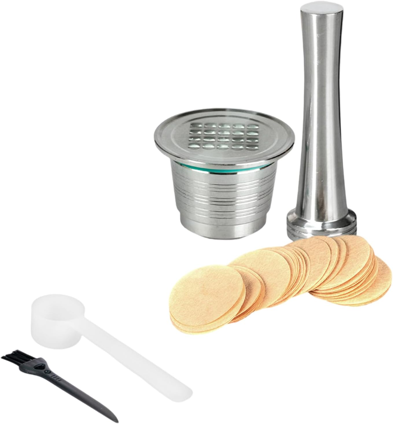 Stainless Steel Coffee Pods Accessories With Spoon Filter Paper Brush Suitable For Home Office Travel Use Coffee Brush Set