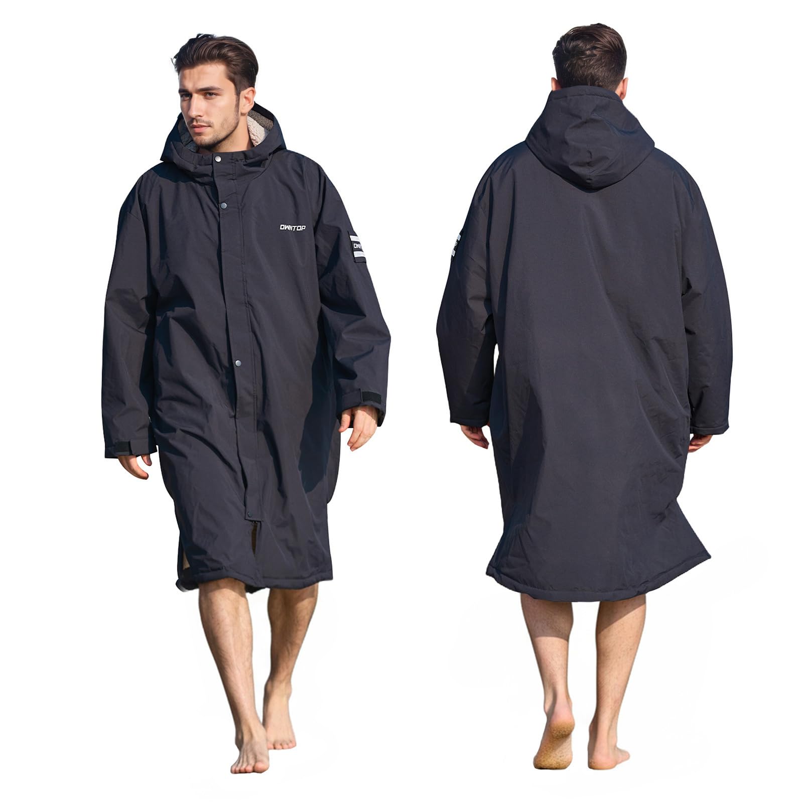 Owntop Manteau enveloppant imperméable pour homme et femme - Séchage rapide - Manteau de plage et de natation - Coupe-vent surdimensionné - Avec capuche - Doublure polaire borg (unisexe pour adultes