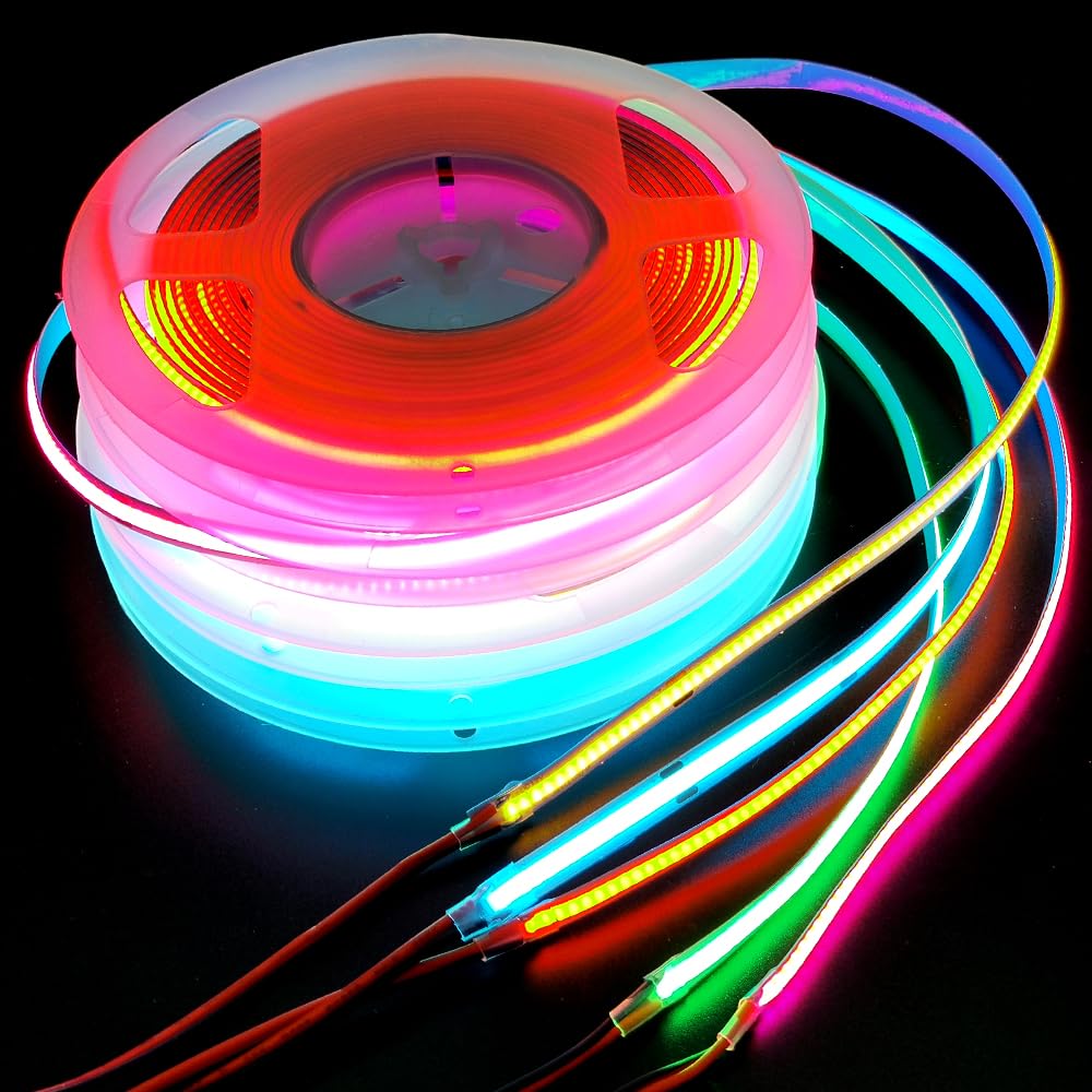 weisuansz 12V/24V 5MM Thin PCB Premium 400LEDs/M UHB Pure Single Color COB LED Strip Flexible Red Green Blue Pink Purple Ice Blue Yellow Orange for Room Ceiling Linear LED Lighting (DC 24V, Red)
