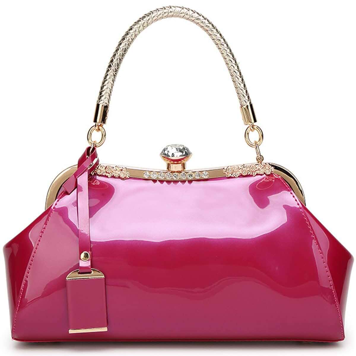 YOUNXSL Glossy Patent Leather Handbag for Women Top Handle Tote Bag Evening Shoulder Bag Wedding Satchel Retro Purse