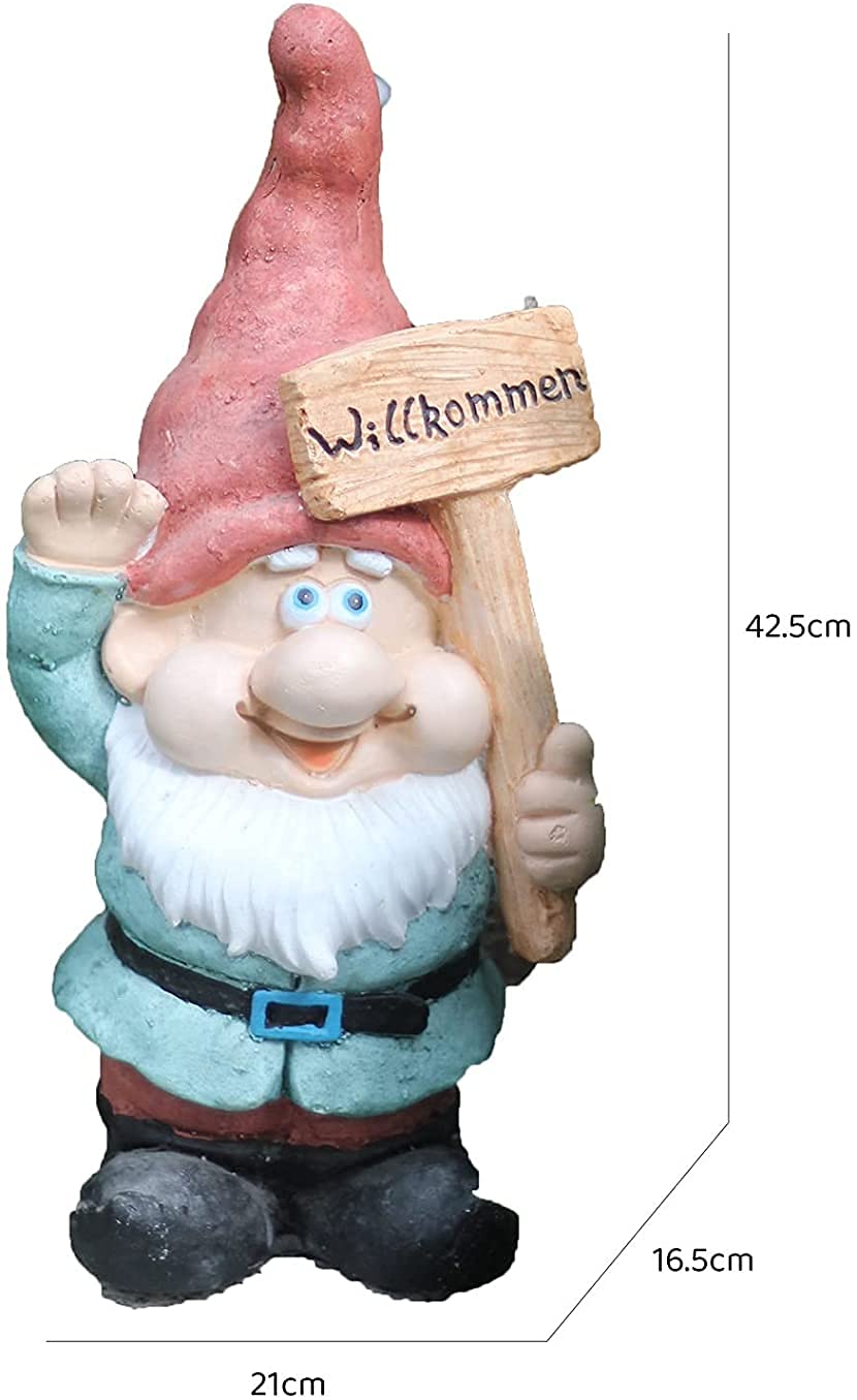 Ogrodowy znak powitalny posąg krasnala, tlenek magnezu, ręcznie wykonana rzeźba krasnala, 40 cm wysokości, do ogrodu na zewnątrz, patio