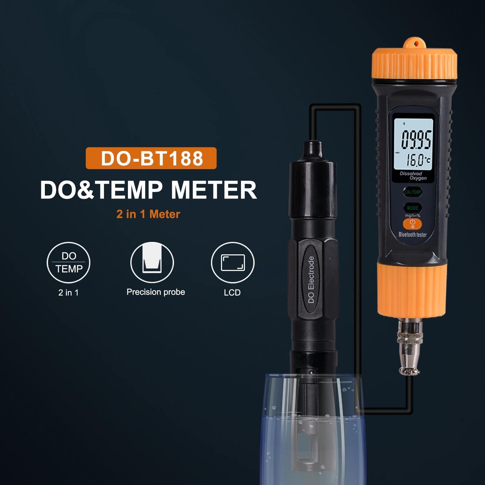Misuratore di Ossigeno disciolto 2 in 1 DO Temp Bluetooth Portatile
