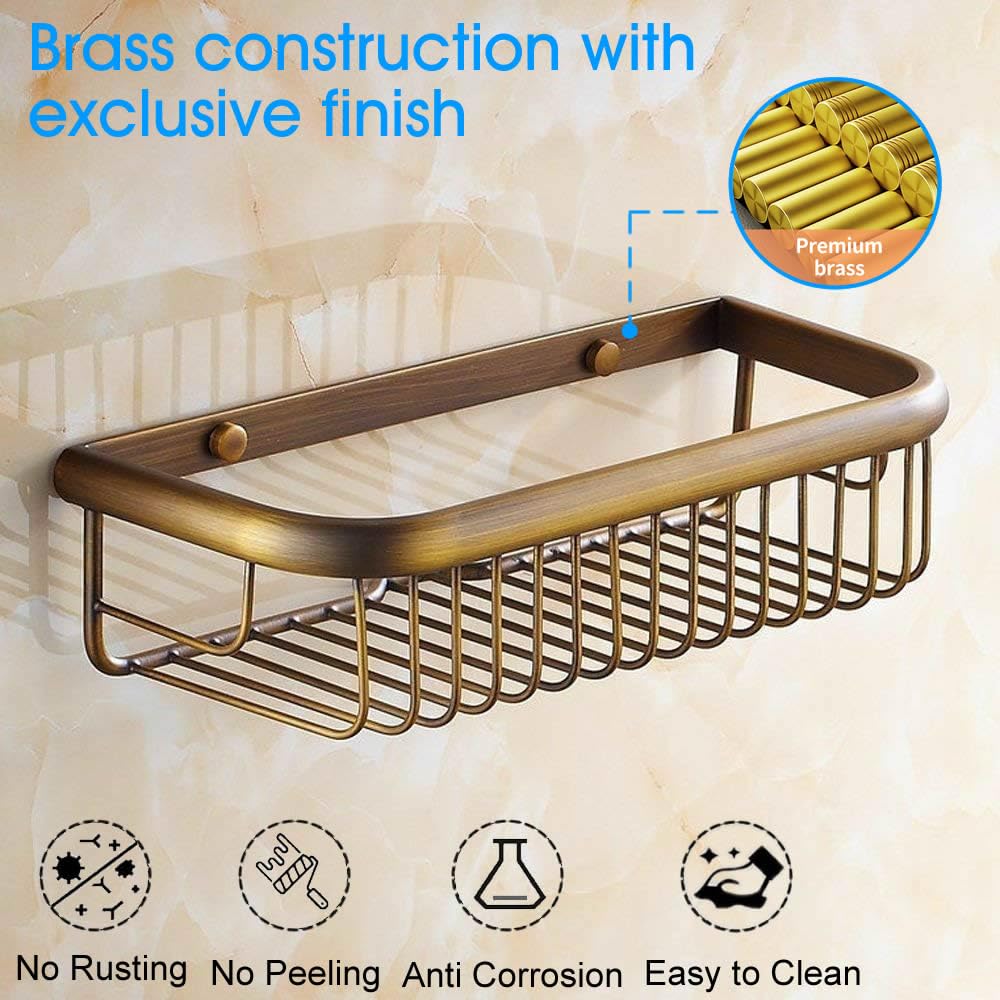 Mensola Da Doccia In Ottone Anticato - Organizer Per Bagno, Montaggio A Parete, 11.8 Pollici - Foto 4