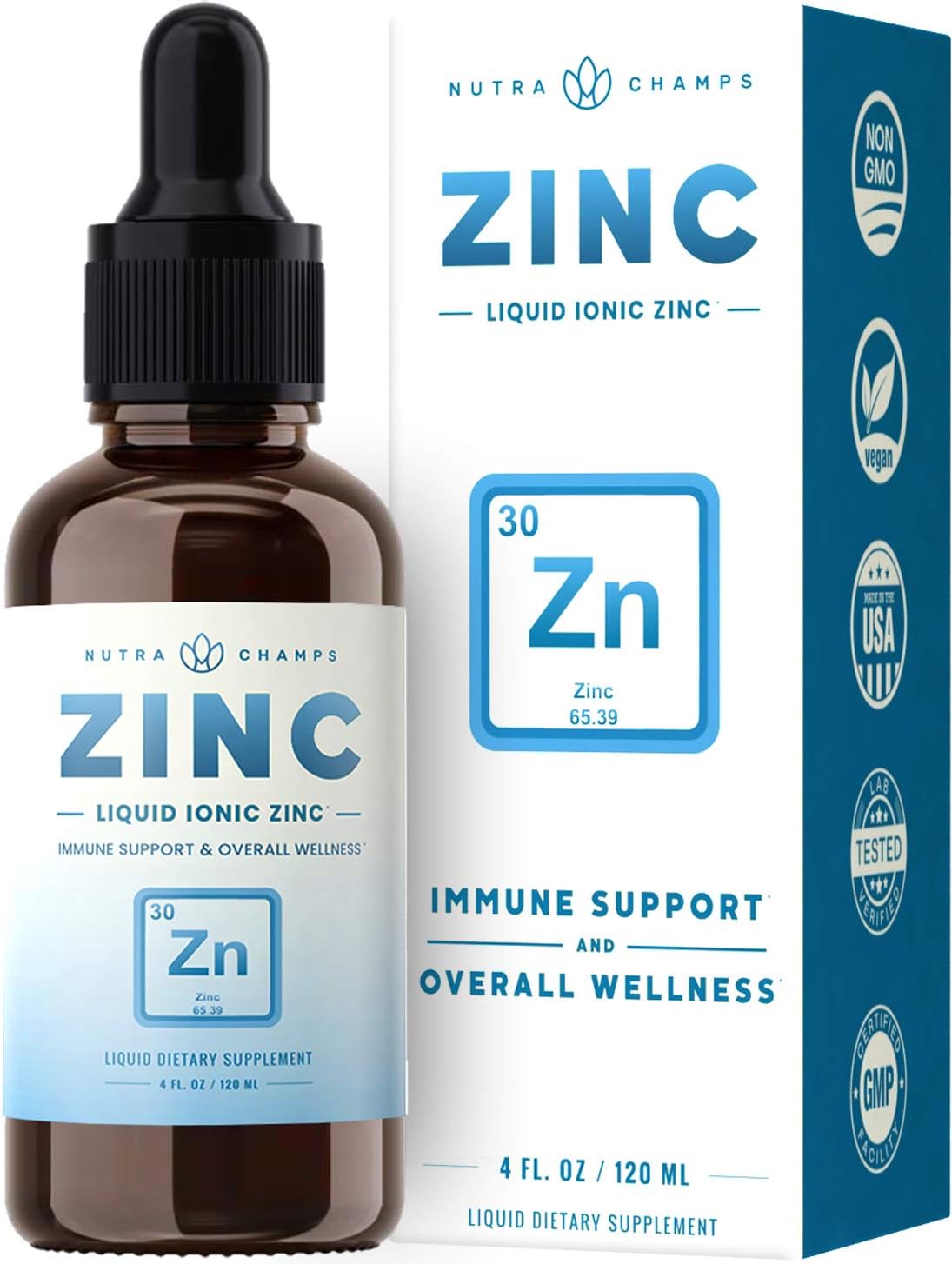 Organic Zinc Sulfate Liquid Supplement - Immune Support System Boost - Pure Ionic Concentrated Mineral Drops for Men, Women & Kids Enhanced with Vitamin C - 4 oz Great Tasting Defense Booster: Health & Personal Care