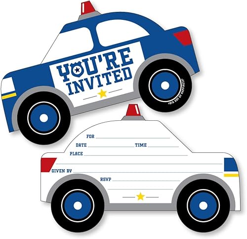 Big Dot of Happiness Llamando a todas las unidades  Invitaciones rellenas en forma de policía  Tarjetas de invitación de fiesta de cumpleaños de