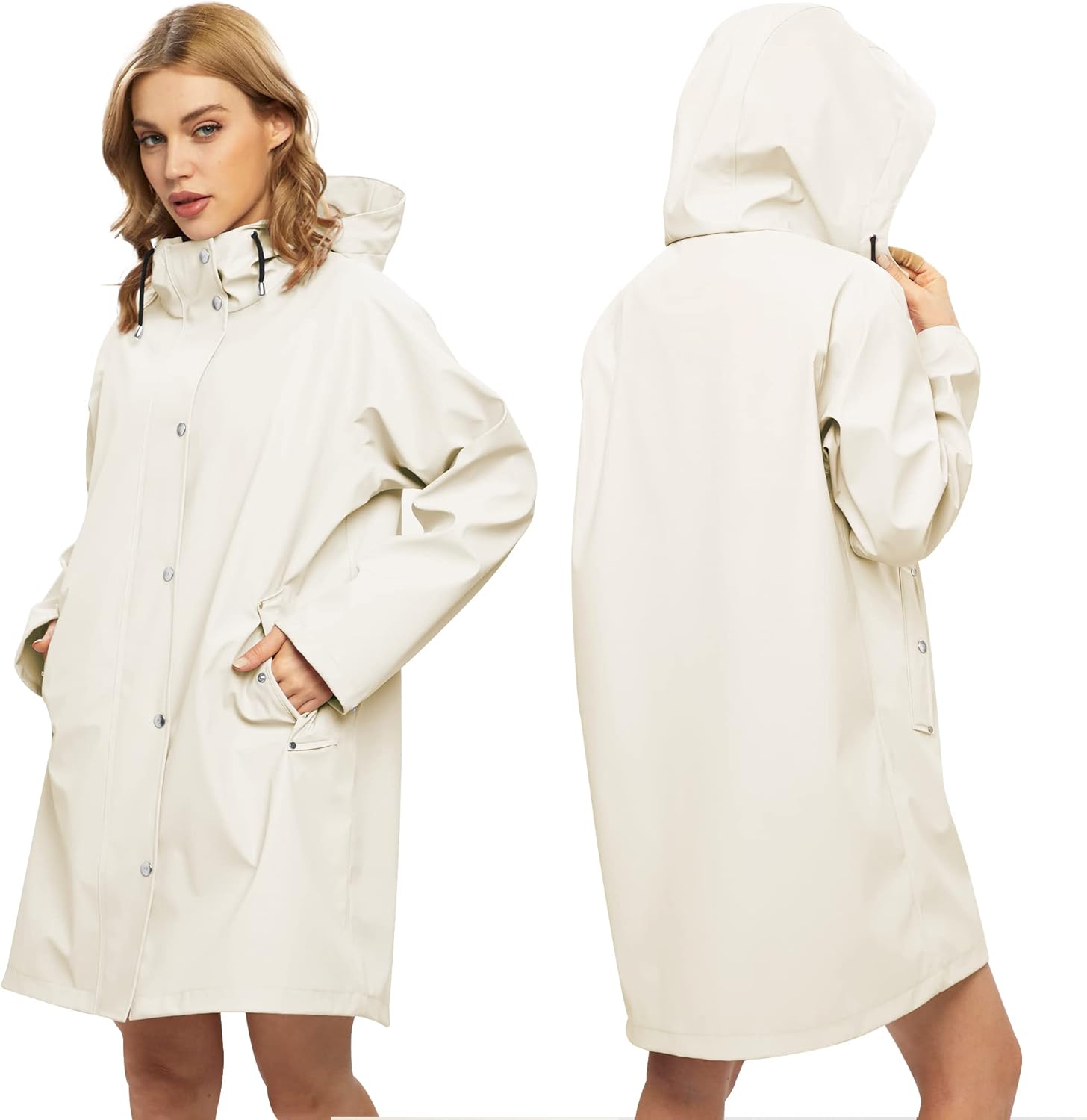 UNIQUEBELLA Rain Jackets for Women Waterproof, Raincoat Long Hooded Rain Coats Outdoor Windbreaker Trench Coat - Image 2