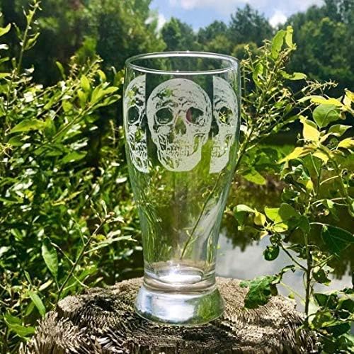 Skull engraved glass, Skull Pilsner glass, Skull Whiskey glass, skill Pint Glass, skull Beer Mug
