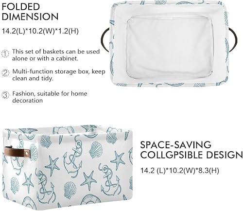 Miniatura 3 de Coastal Anchor - Cesta de almacenamiento de tela con temática náutica, cestas de lavandería con estrellas de mar de verano, cajas de almacenamiento