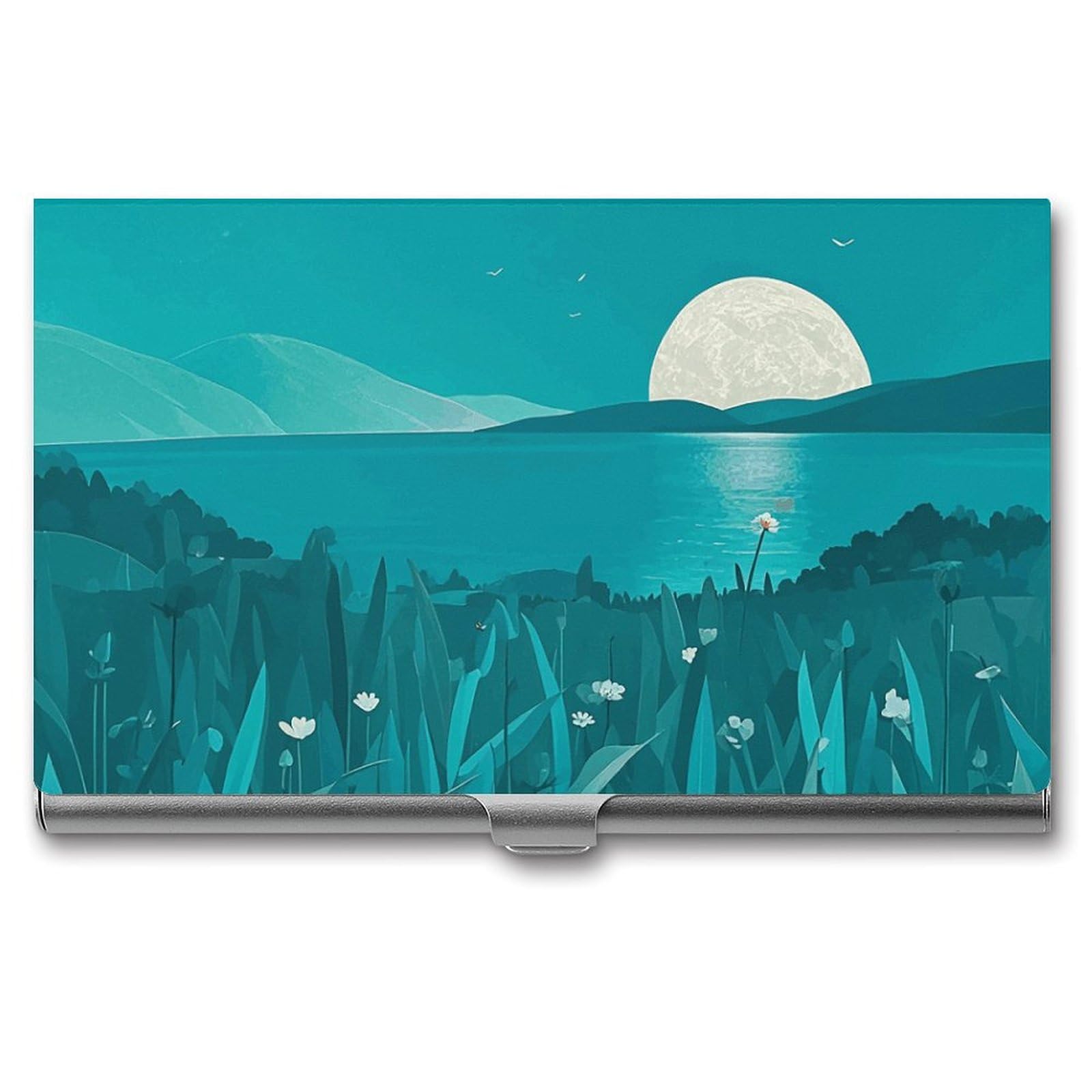 RKJVB Business Card Holder Teal Blue Slim Business Card Case Professional Name Card Holders Purse Name Card Organizer Minimalist Pocket Card Cases for