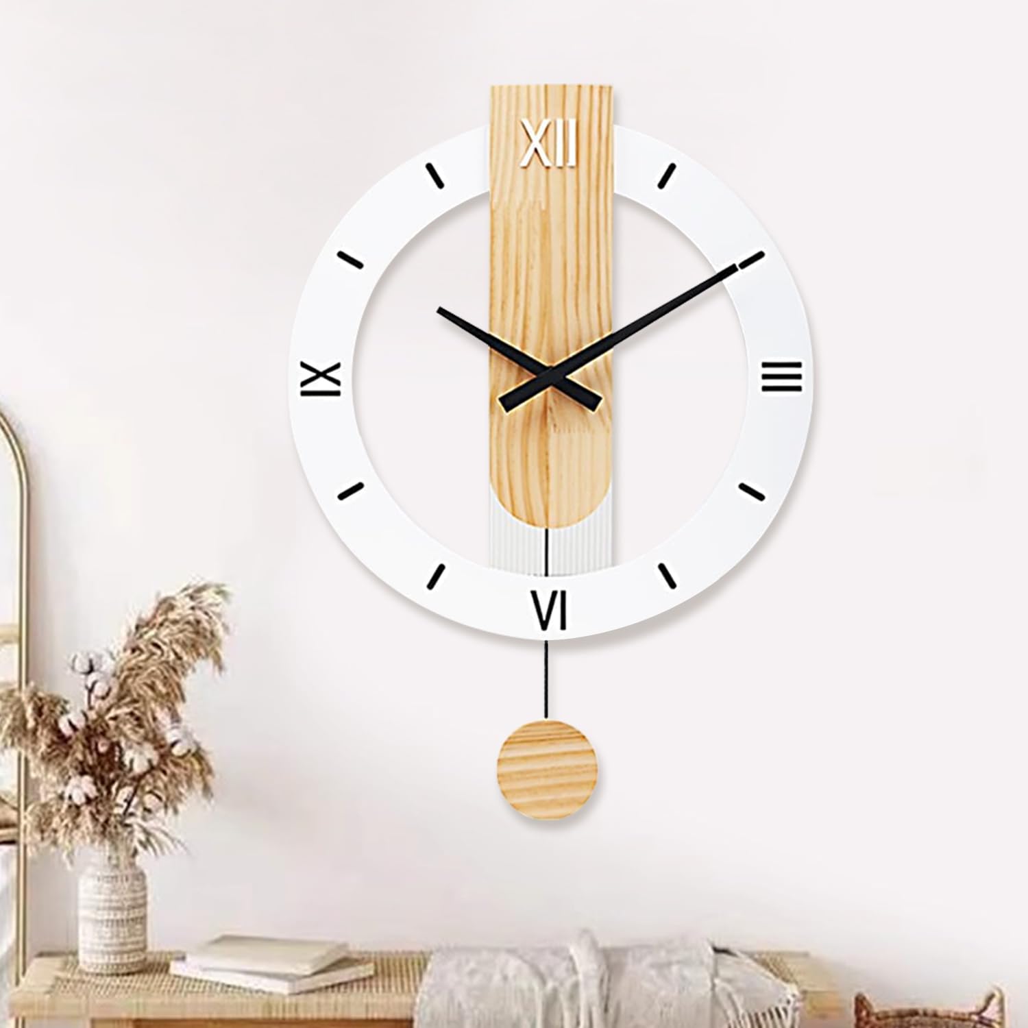 Large Wall Clocks Decor Modern Silent Big Wooden Wall Clock Non Ticking Battery Operated Quartz Clock for for Living room Kitchen Bedroom Decorative Bathroom