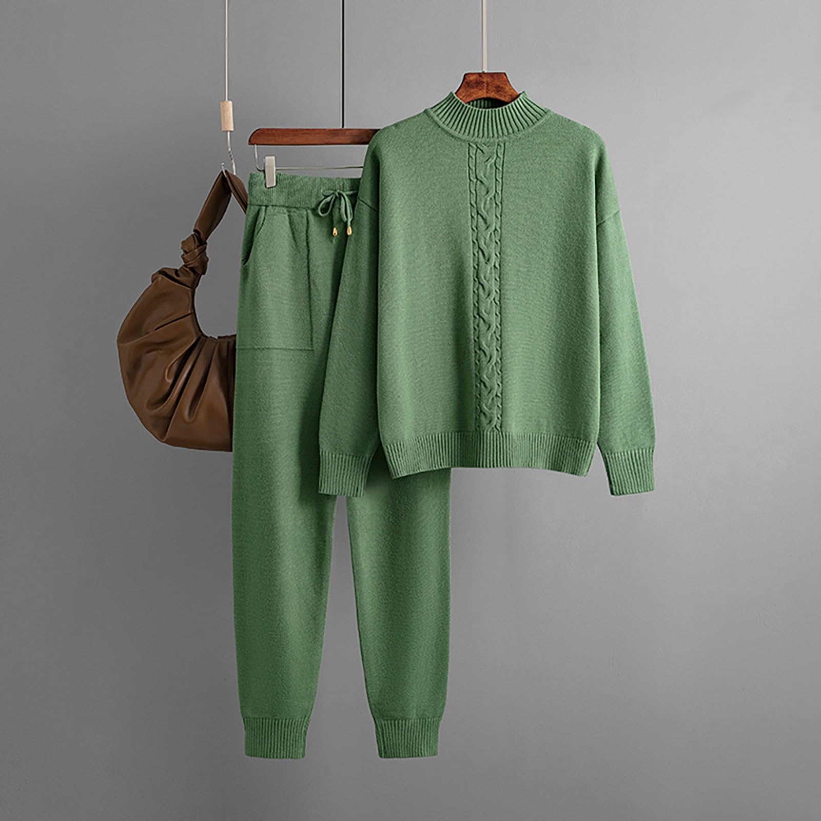 Conjunto de pijama de invierno cálido para mujer, Pijamas de color liso, alto cuello alto, salón, suave, cómodo, pantalones delgados, ropa de dormir informal, grande, pijamas de algodón y manga larga