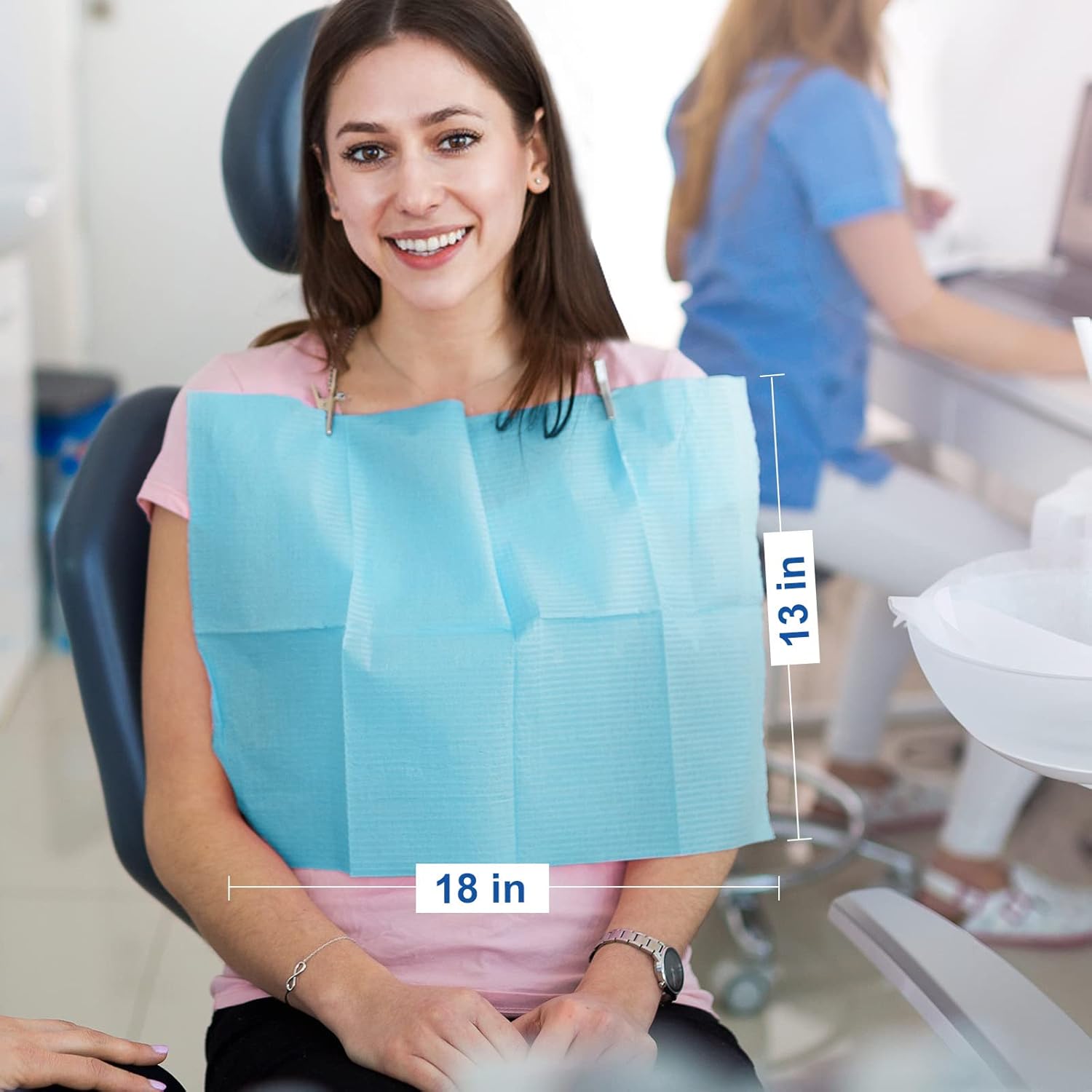 JMU Dental Bibs 1000, 2-Ply Tissue 1-Ply Film, Dental Bibs Disposable Bulk, 13" x 18" Tattoo Bibs Blue