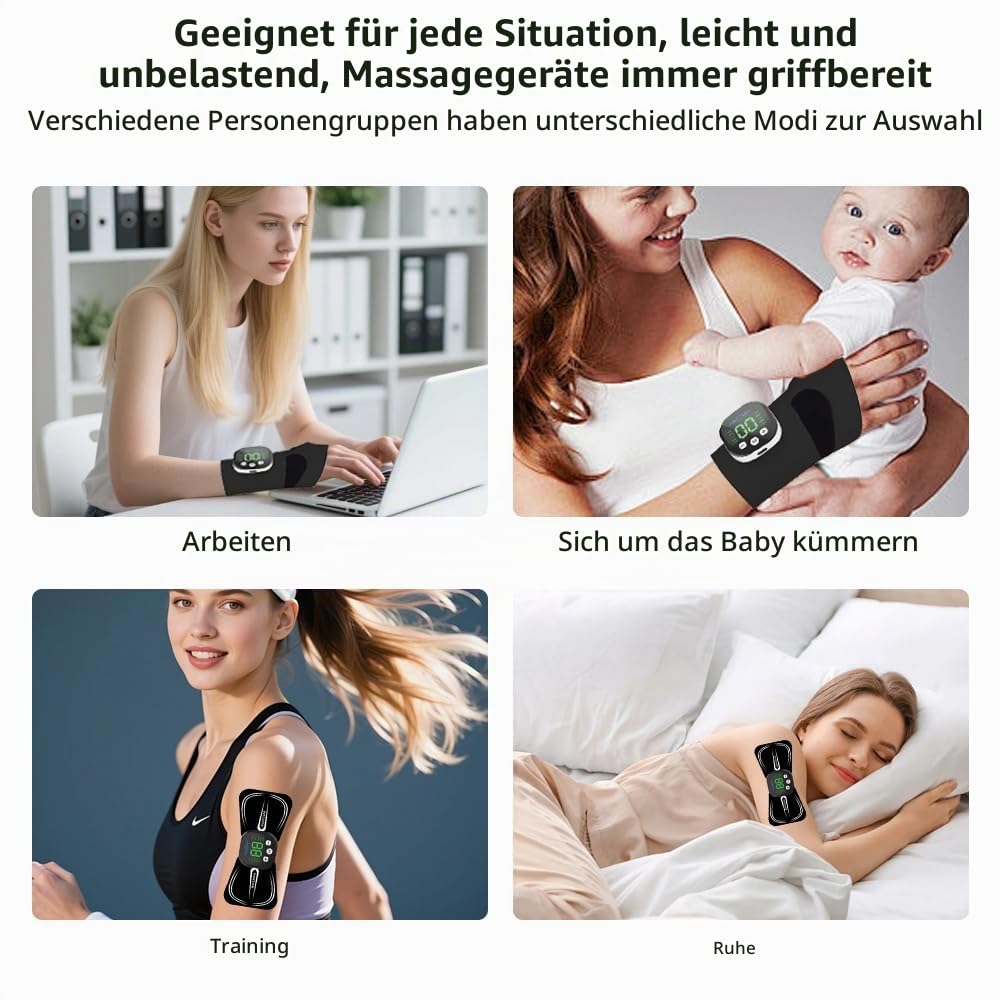 2Pcs TENS Handmassagegerät & Nackenmassagegerät, Wiederaufladbar 10 Modi 29 Stärke, Elektrisches Muskelstimulator zur Schmerzlinderung & Muskelentspannung für Arme Nacke, Rücken, Schultern, Beine