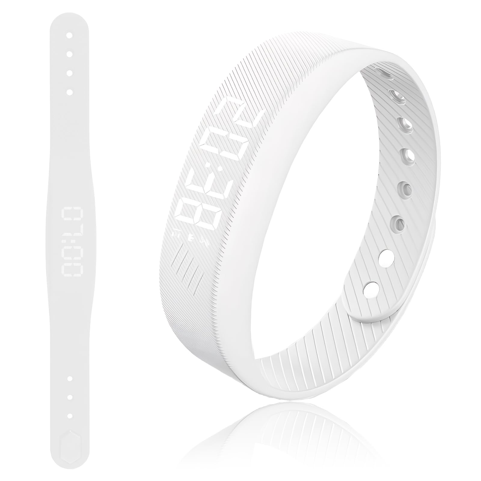 Pulsera Despertador Vibración Despertador Vibracion Muñeca Ajustable Tres juegos de despertador-es vibratorios Integra Temporizador Cronómetro Indicador De Fecha Y Contador De Pasos Blanco