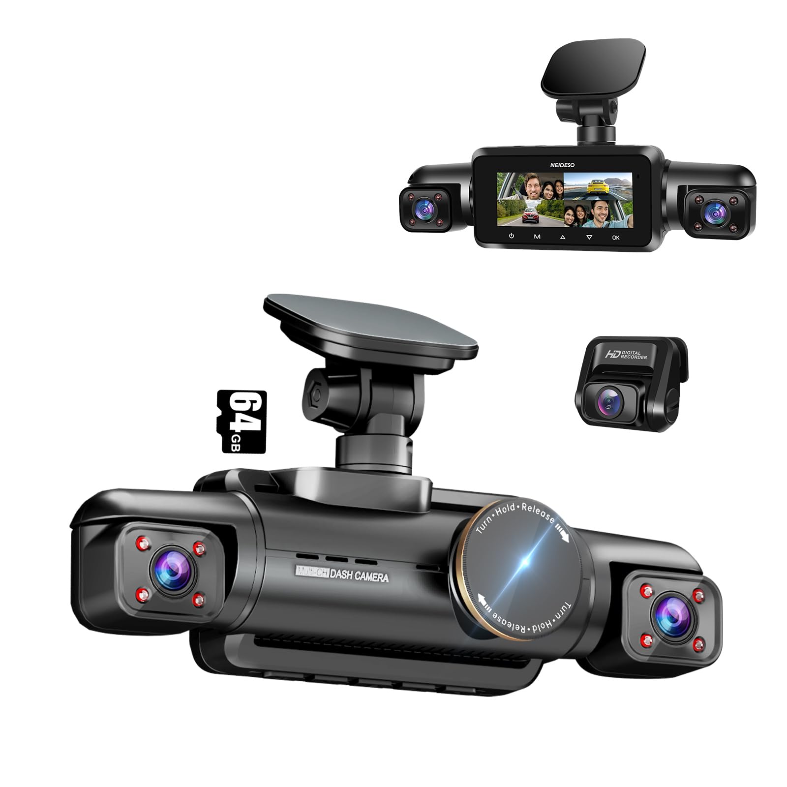 360° Dash Cam Front, Rear and Inside, 4 Channel 3K+3*1080P, 5GHz Wi-Fi GPS, Voice Control, 4K+1080P*2 Dash Camera for Cars, CPL Filter, Free 64GB SD Card, Night Vision, 24H Parking Mode(N700)