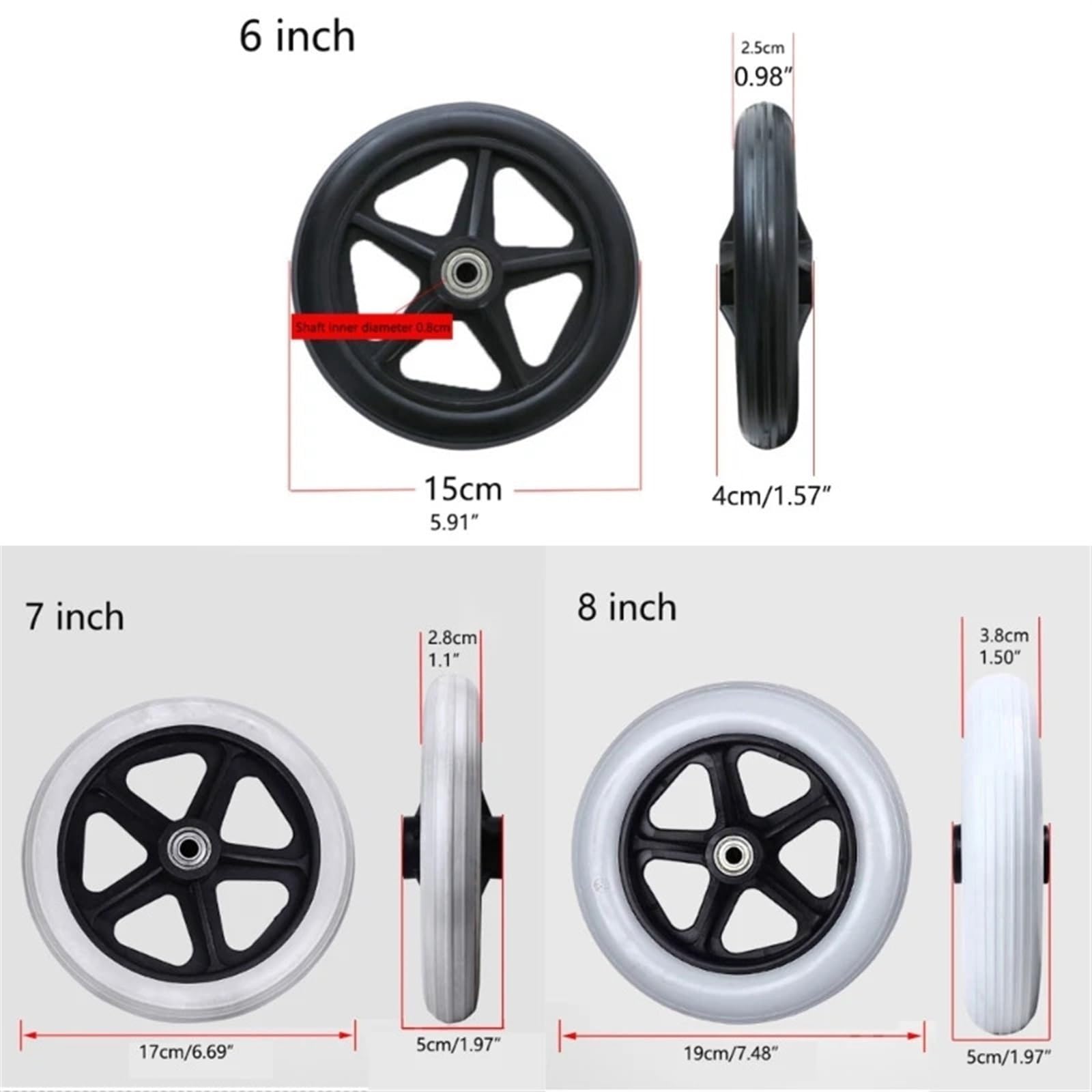 Ruedas Delanteras para sillas de Ruedas 2 Ruedas Delanteras universales de Repuesto for Silla de Ruedas de 6, 7 y 8 Pulgadas, Accesorios for sillas de Ruedas(Black,7 Inches)